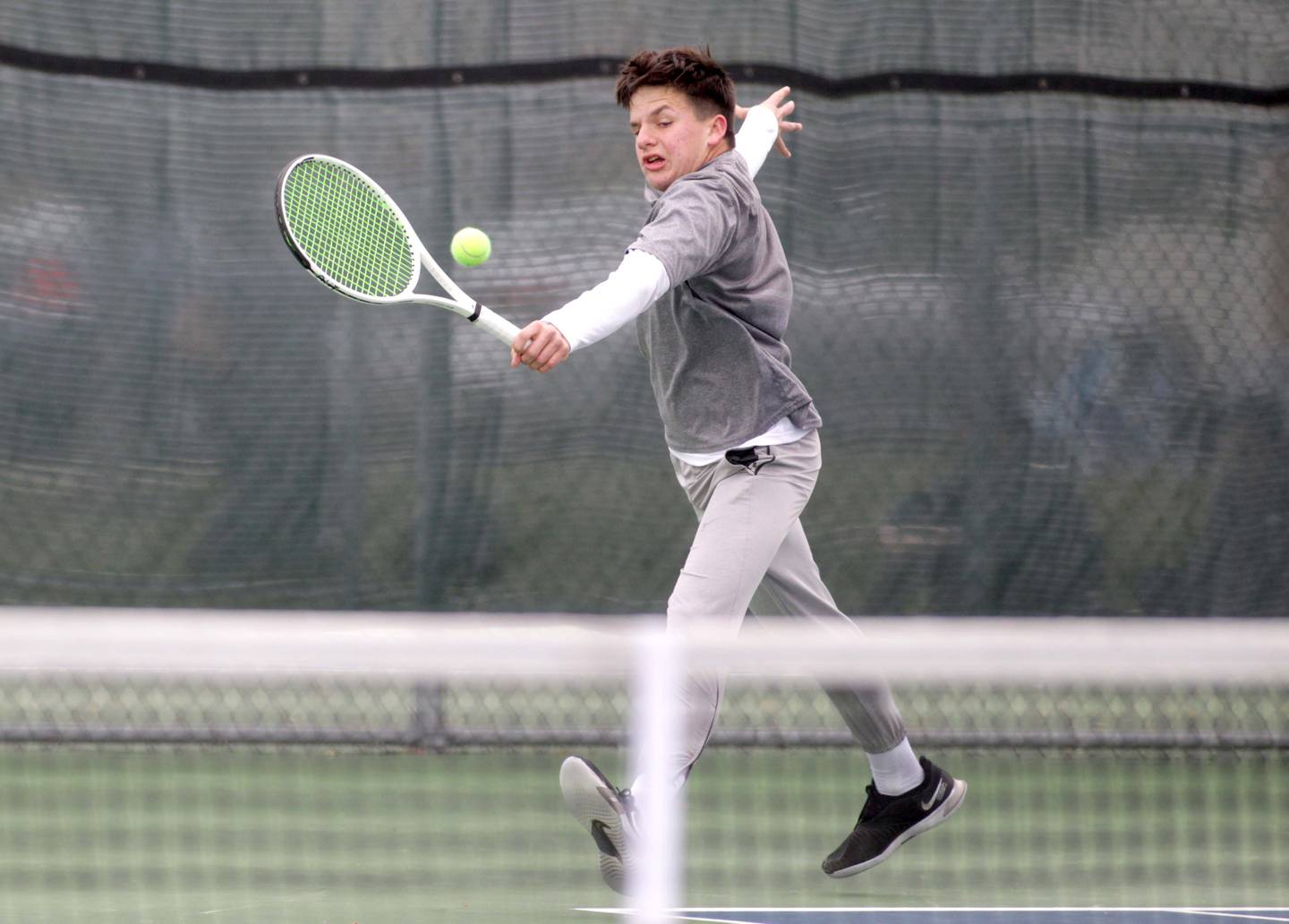 Cary-Grove’s Bryce Shechtman competes in the Class 2A Boys State Tennis Meet at Prospect High School on Thursday, May 25, 2023.