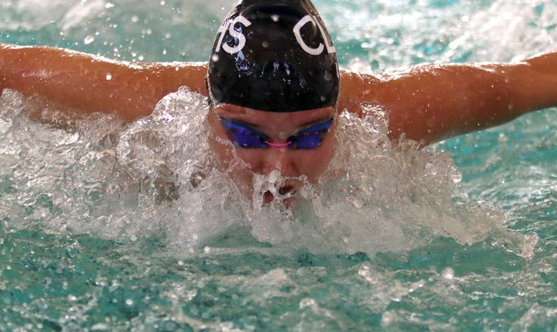 Crystal Lake South co-op’s Abby Uhl competes in the 200-yard IM during the Fox Valley Conference Championship Meet at Woodstock North High School on Saturday, Nov. 2, 2024 in Woodstock .