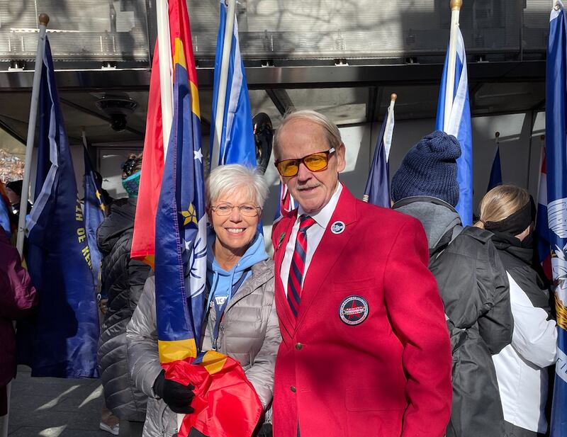 Michael Embrey, retired Northern Illinois band director, veteran and DeKalb resident, will march with the All-American Band Director’s Marching Band, a part of Saluting America’s Band Directors, a national group comprised of band directors who volunteer to help promote the power of music through events, in the 2023 Macy's Thanksgiving Day Parade in New York City, New York on Thursday, Nov. 23, 2023.