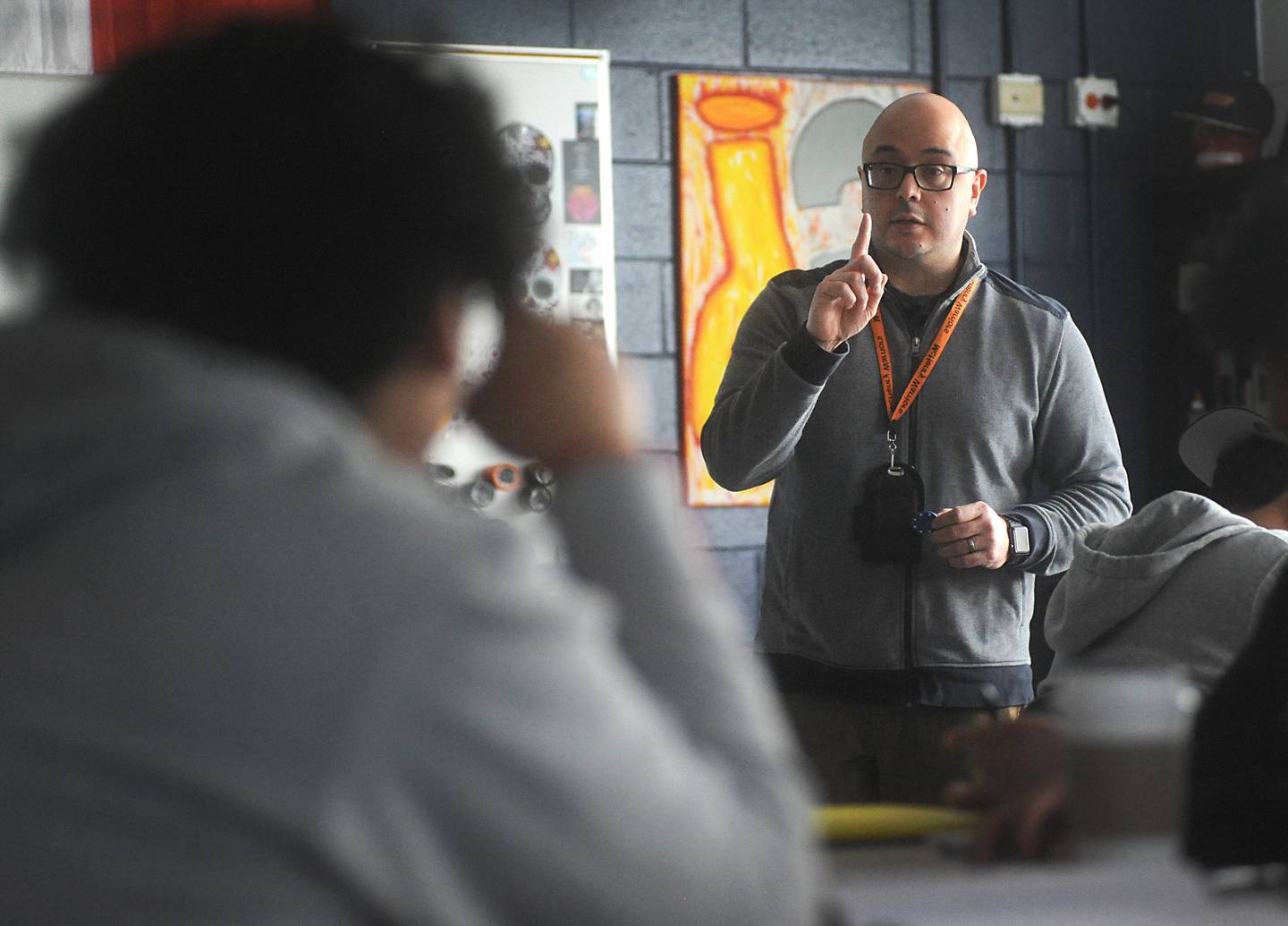 Otto Corzo teaches a Spanish literature class Monday, April 11, 2022, at McHenry High School. Corzo was named a Golden Apple finalist  this year for his teaching.