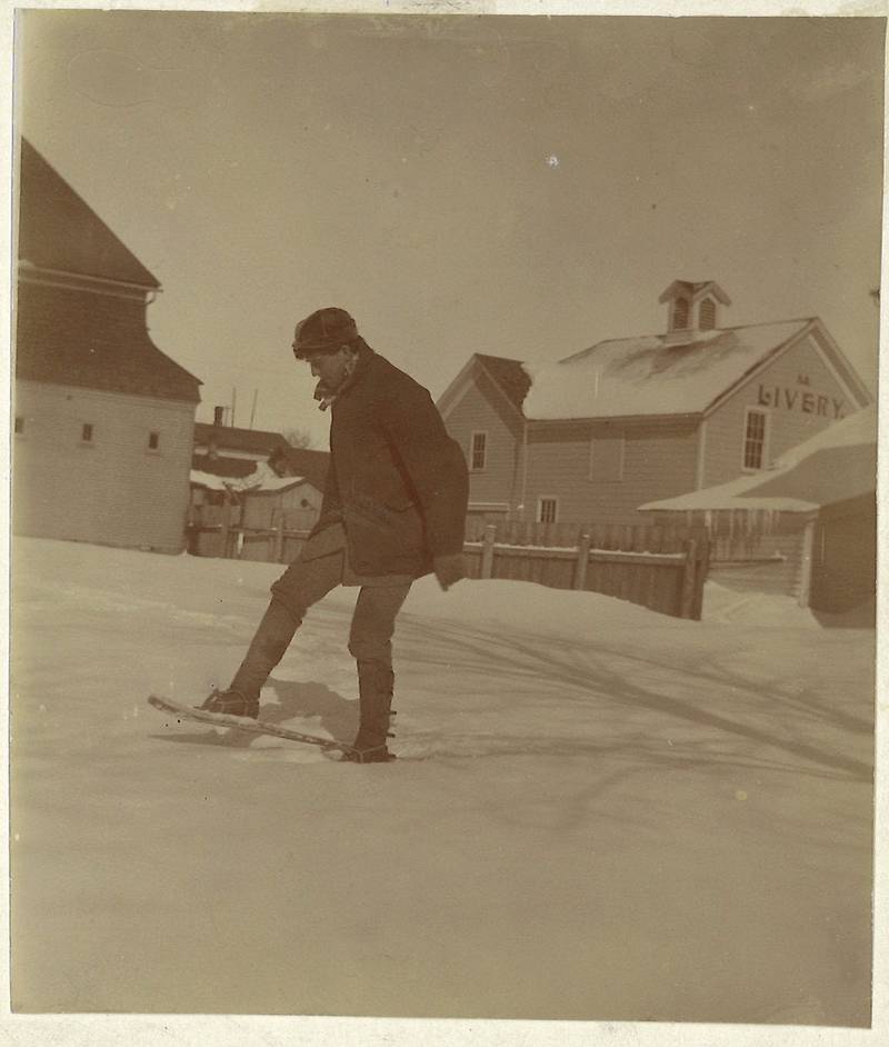 E. Lyle Axtell snowshoeing in 1910. His grandfather Alonzo founded a bank in Harvard in 1877 and Lyle would become president after his father Frank's death in 1922.