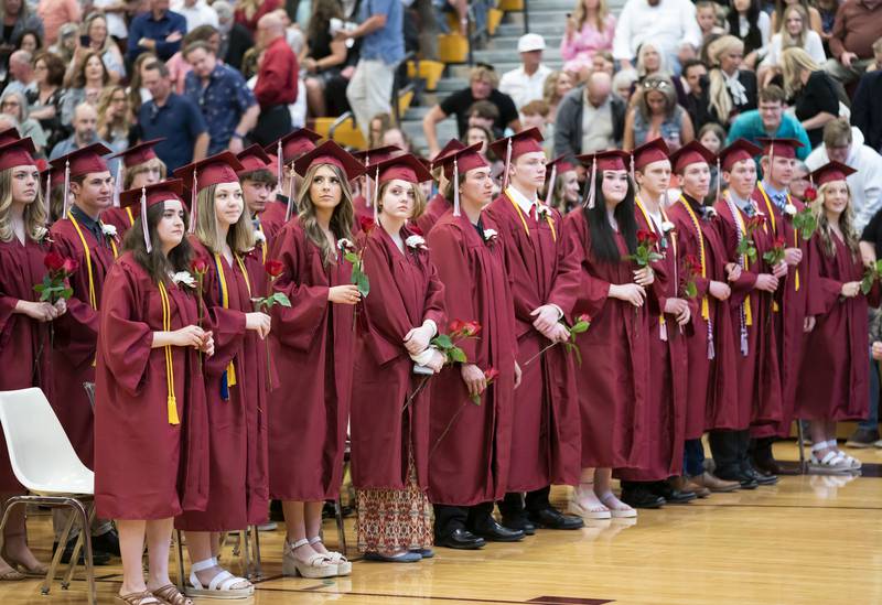 Graduating seniors during a graduation ceremony for the class of 2022 on Sunday, May 22, 2022, at Richmond-Burton Community High School in Richmond.