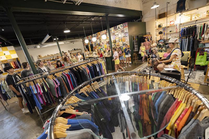 Nashville singer and Dixon native Gina Venier plays a special showing at Rack City Saturday, July 1, 2023 in Dixon. Rack City is a thrift shop opened by Hannah Wilson located at 116 East First Street. Venier will also appear on stage at Petunia Fest Sunday night.