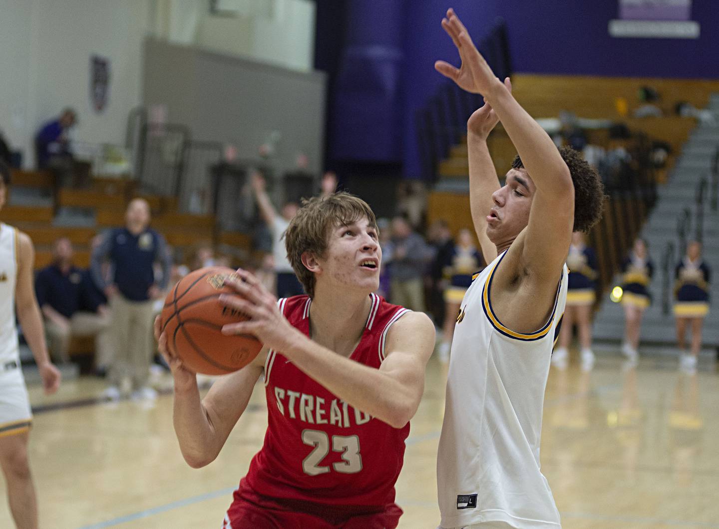 Streator's Jack Haynes looks to put up a shot against Sterling in a semifinal regional game on Wednesday, Feb. 23, 2022.