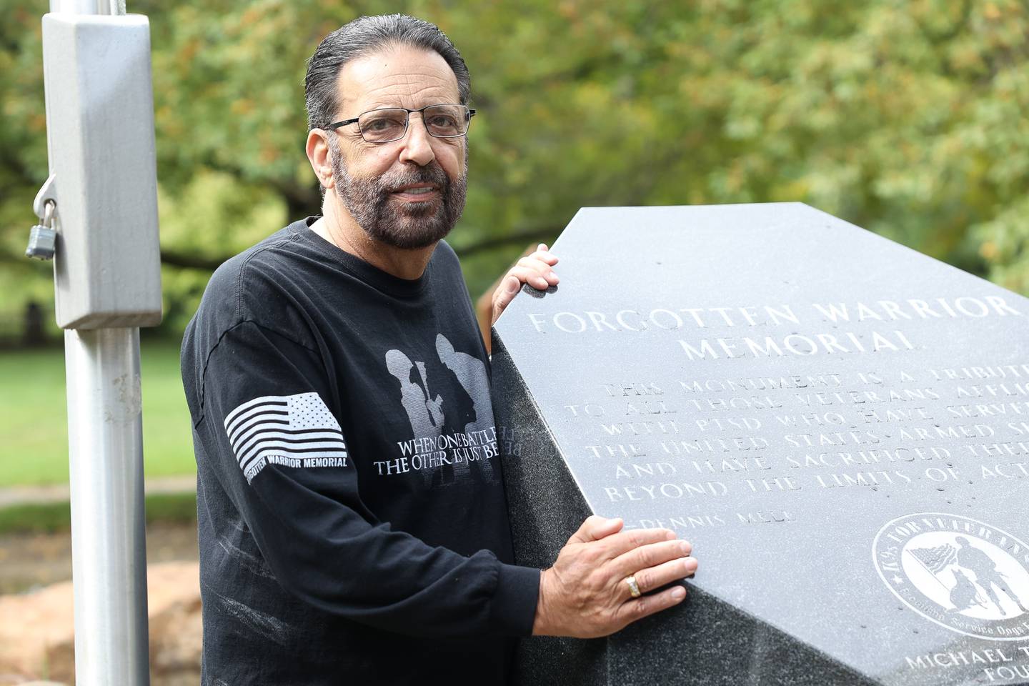 Michael Tellerino, CEO of K9s for Veterans, poses for a photo at a K9s for Veterans Memorial Service in Channahon on Sunday, Sept. 17, 2023.