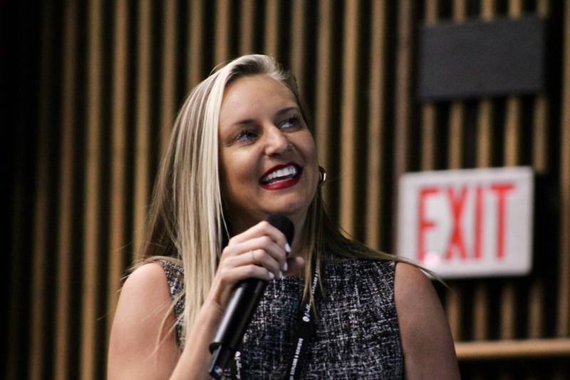 Lindsey Jensen, Illinois Teacher of the Year for 2018, was the keynote speaker Friday, April 21, 2023, for the Pathways Education Symposium at Sauk Valley Community College.