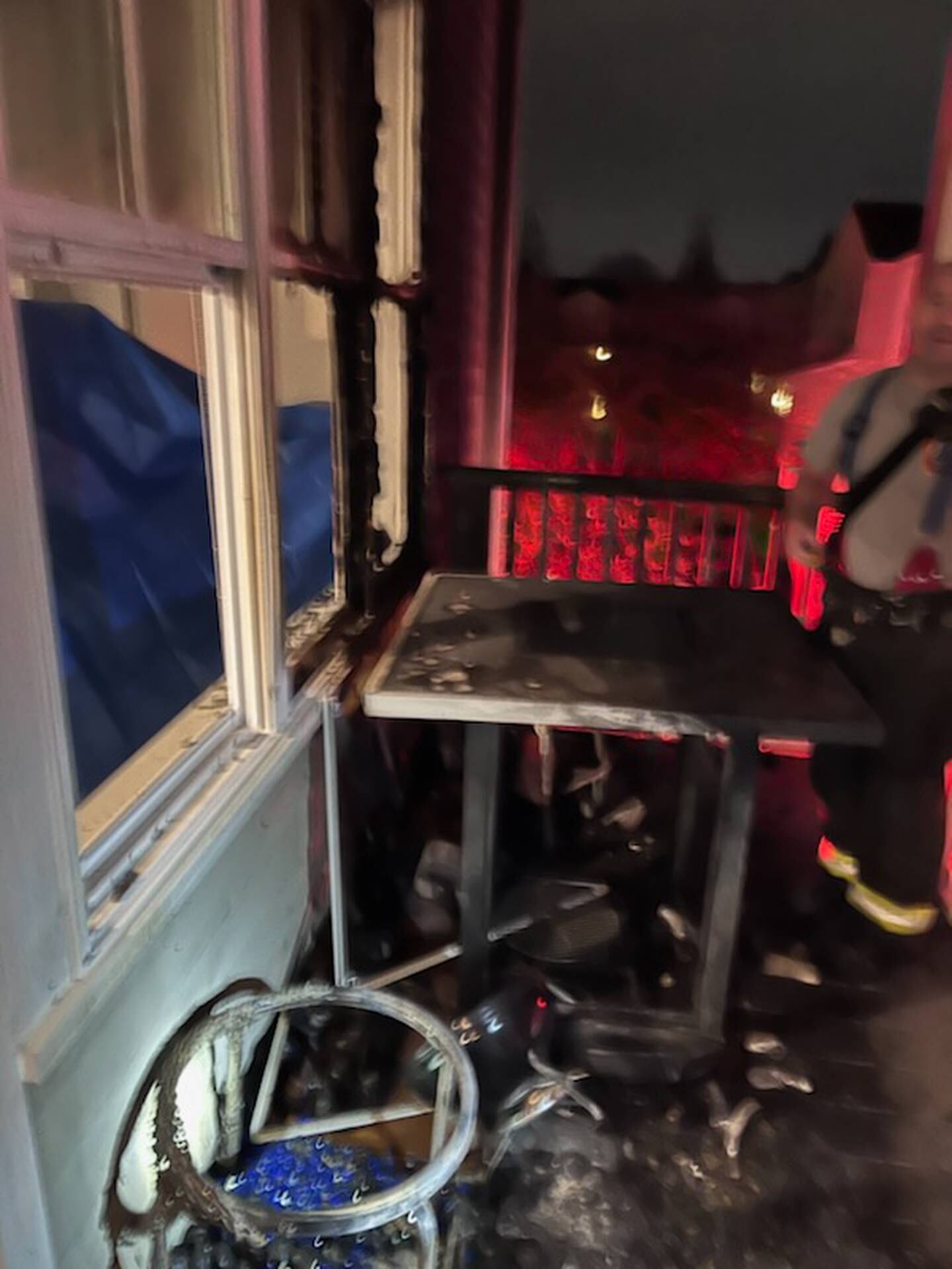 Damage on the balcony of the impacted apartment unit after Lockport Township Fire Protection District extinguished the fire on Nov. 19.