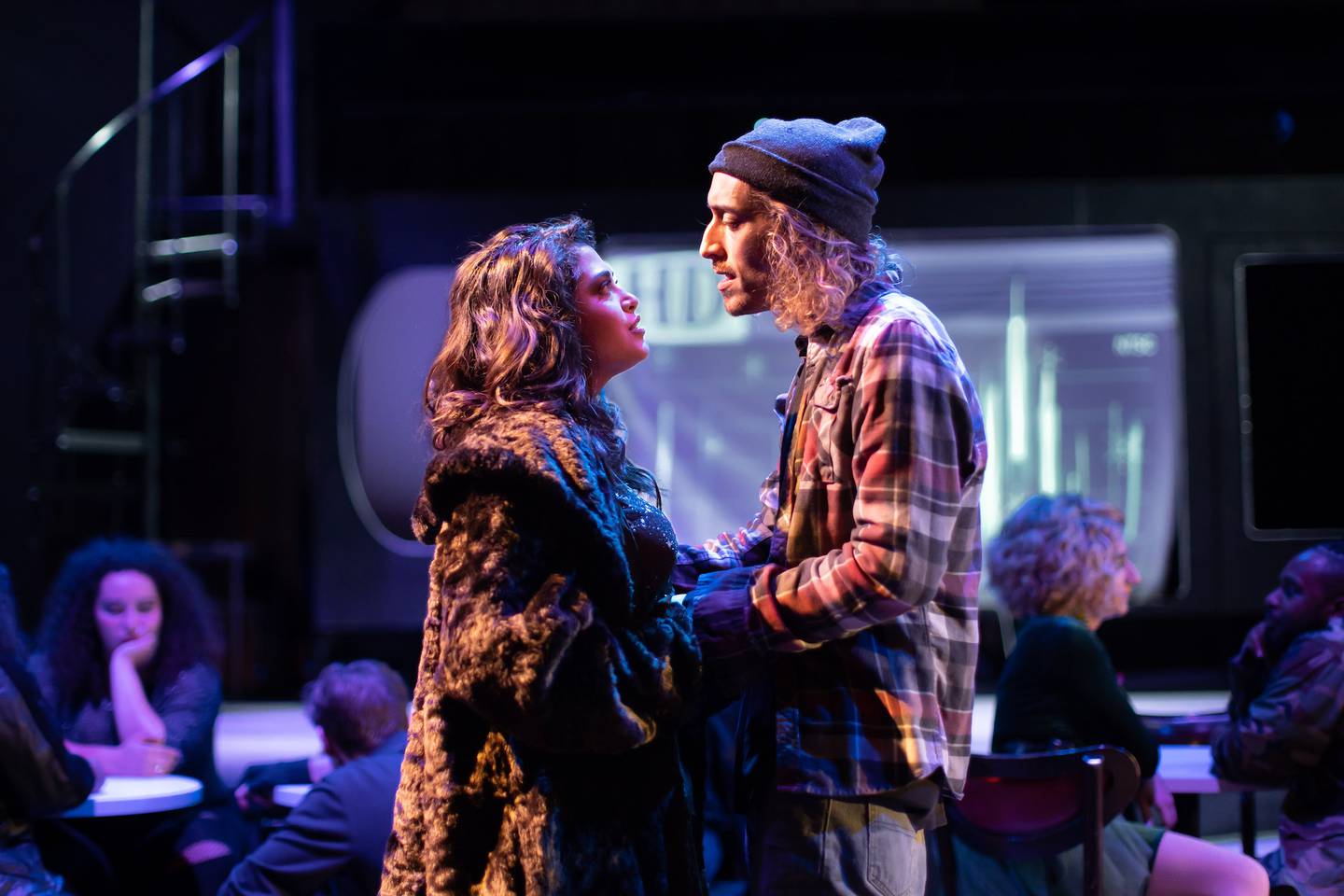 Alix Rhode as MIMI MARQUEZ and Shraga D. Wasserman as ROGER DAVIS in RENT from Porchlight Music Theatre now playing through November 27 at the Ruth Page Center for the Arts