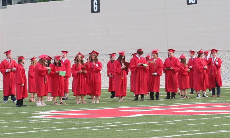 L-P Class of 2023 graduates gather after receiving their diplomas during the graduation ceremony on Thursday, May 18, 2023 at Howard Fellows Stadium.