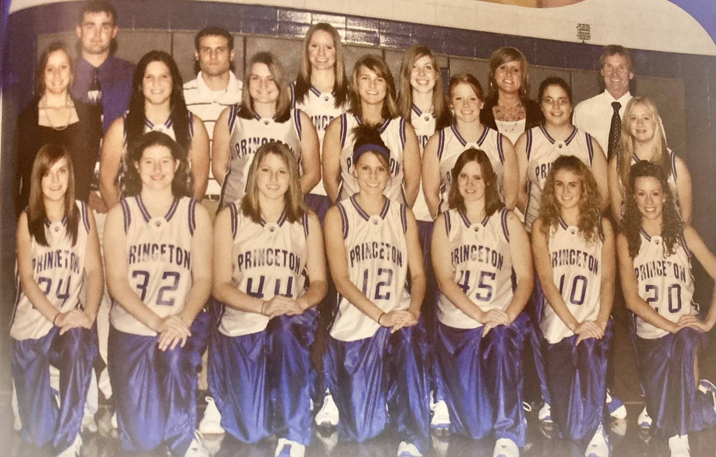 The 2006-07 Princeton girls basketball team is the only team to win a sectional championship in school history, reaching the Class A Sweet 16 (supersectional). Team members were (front row, from left) Tara Scott, Samantha Young, Austyn Miller, Josie Gustafson, Ashley Delbridge and Brittney Lowdermilk; (middle row) manager Samantha Fehlhafer, Janese Kunkel, Ashley Donnelly, Amanda Prostko, Maggie Griggs, Cara Taylor and Renee Cowser; and (back row) head coach Spencer Davis, coach Jason Burkiewicz, Brooke Jensen, Katelyn Mansfield, coach Vanessa Madison and coach Scott Jensen.
