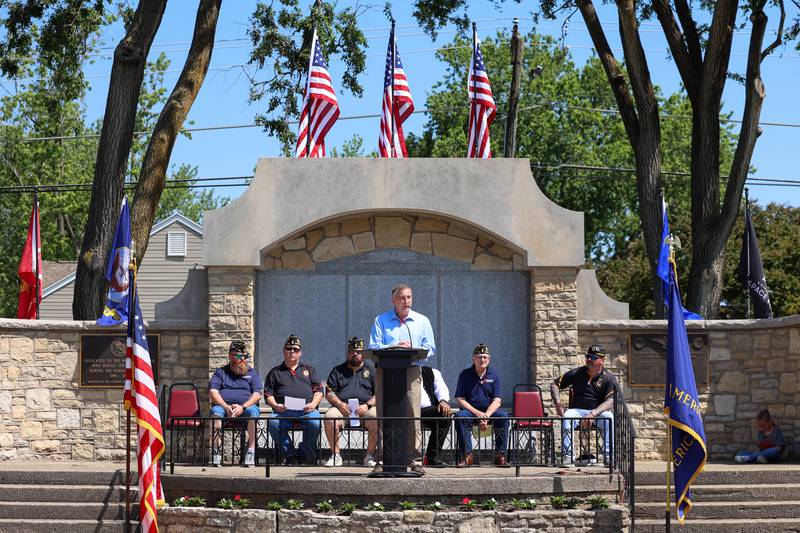 Bourbonnais Mayor Jeff Keast gives the keynote speech during the Bradley American Legion's Memorial Day ceremony on Monday, May 25, 2026.