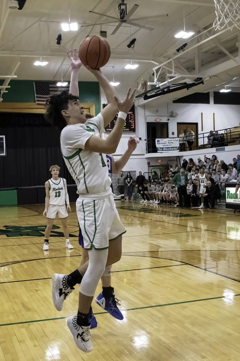 Rock Falls' Austin Castaneda goes in for a layup against Newman during their nonconference game Wednesday, Feb. 15, 2023 at Tabor Gym.