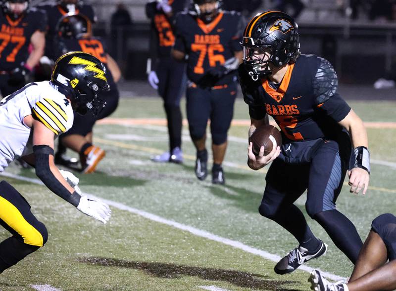 DeKalb's Cole Latimer looks to get by Andrew’s Josh Burke during their game Friday, Oct. 16, 2025, at DeKalb High School.