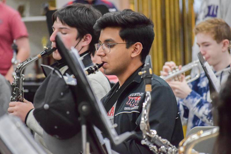 Huntley High School senior Rishi Vedpathak performs as part of the Huntley High School wind ensemble.