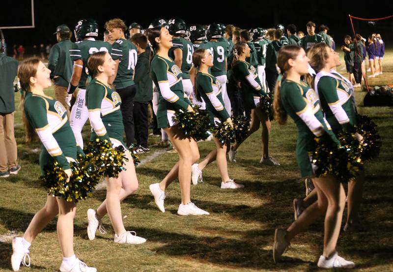 St. Bede cheerleaders perform on Friday, Oct. 17, 2025 at St. Bede Academy.