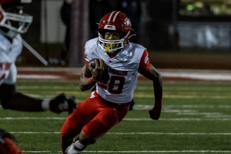 Homewood-Flossmoor's Kourtney Smith during an 8A varsity football playoff game against Lockport at Lockport Township High School East Campus on Nov. 8, 2025.