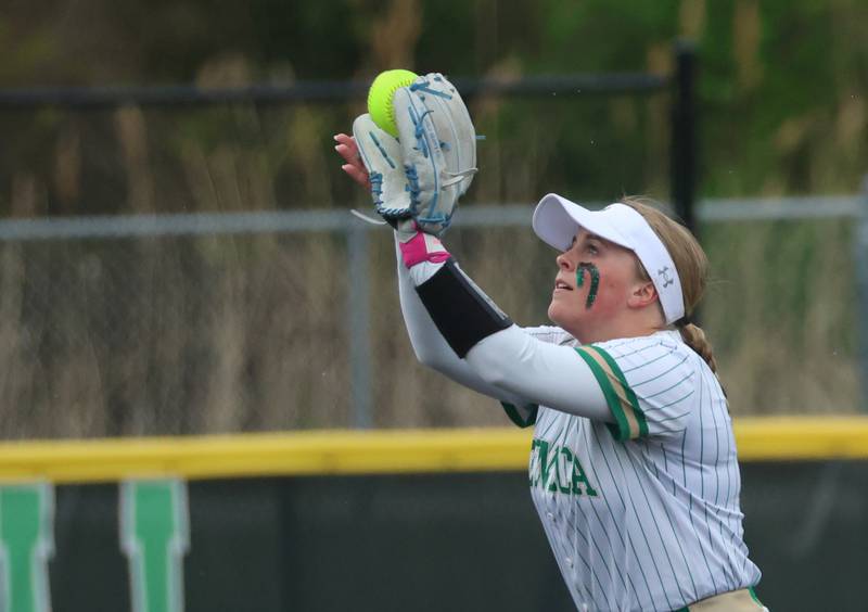 Seneca's Emma Mino makes a catch on the infield against Ottawa on Friday, May 1, 2026 at Seneca High School.