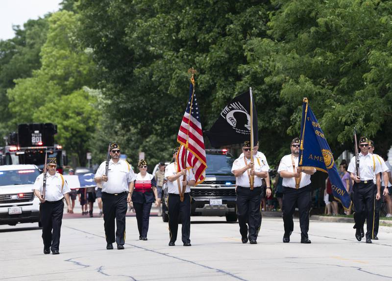 The colors are presented by the Geneva American Legion Post 75 at the start of  the 75th annual Swedish Days parade on Sunday, June 22, 2025 in downtown Geneva. The event, sponsored by the Geneva Chamber of Commerce, is the final event of the festival that ran June 18th-22th.