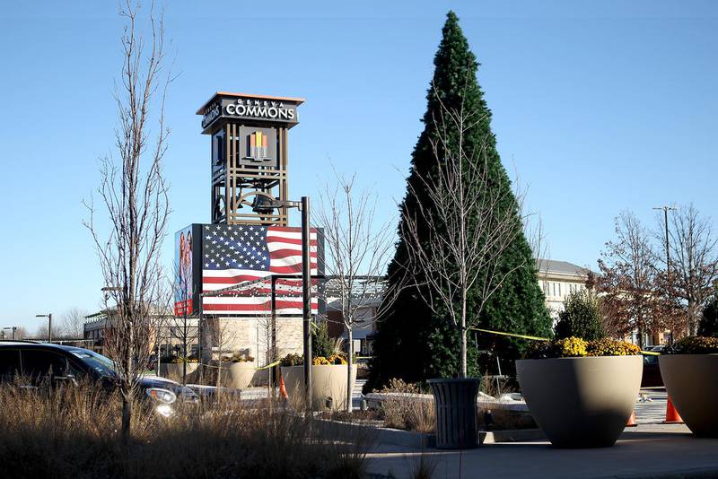 Christmas decorations are going up at Geneva Commons.