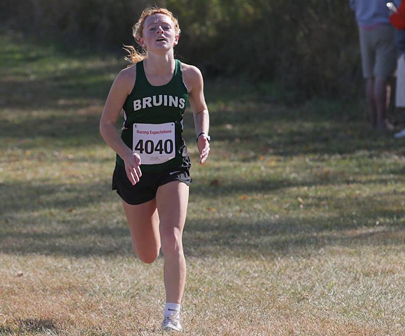 St. Bede's Macy Zeglis runs in the Class 1A Regional Cross Country gils race on Saturday, Oct. 22, 2022 at the Seneca FFA Farm in Marseilles.