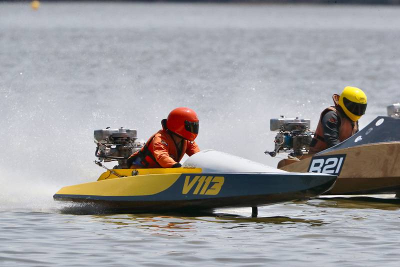 Justin Gibson of Washington races in the C Service Hydro during the US Title Series Pro National Championship Boat Races on Saturday, July 27, 2024 at Lake DePue.