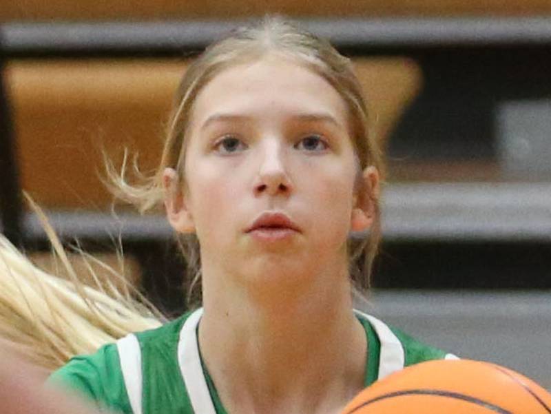 Seneca's Graysen Provance looks to take a jump shot over Henry-Senachwine's Brooklynn Thompson on Monday, Jan. 13, 2024 at Henry-Senachwine High School.