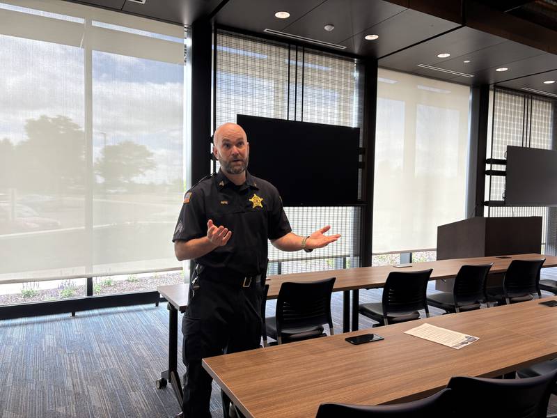 Sgt. Chad Riffe shows the training room at the Lake in the Hills Police Department Wednesday, May, 20, 2026.