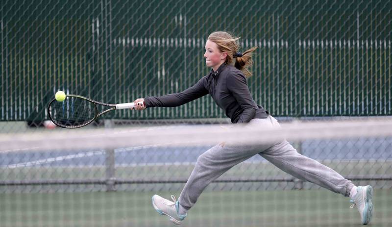 Ella Doughty, of Huntley during the IHSA State girls tennis tournament Thursday October 20, 2022 at Hersey High School in Arlington Heights.