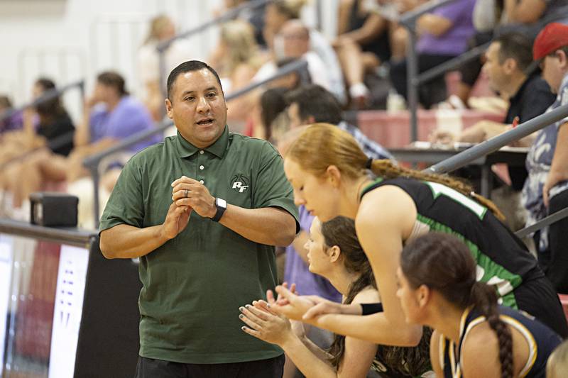 Rock Falls coach Dan Herrera leads team Gazette Thursday, June 15, 2023 during the Sauk Valley Media All-Star Basketball Classic at Sauk Valley College.