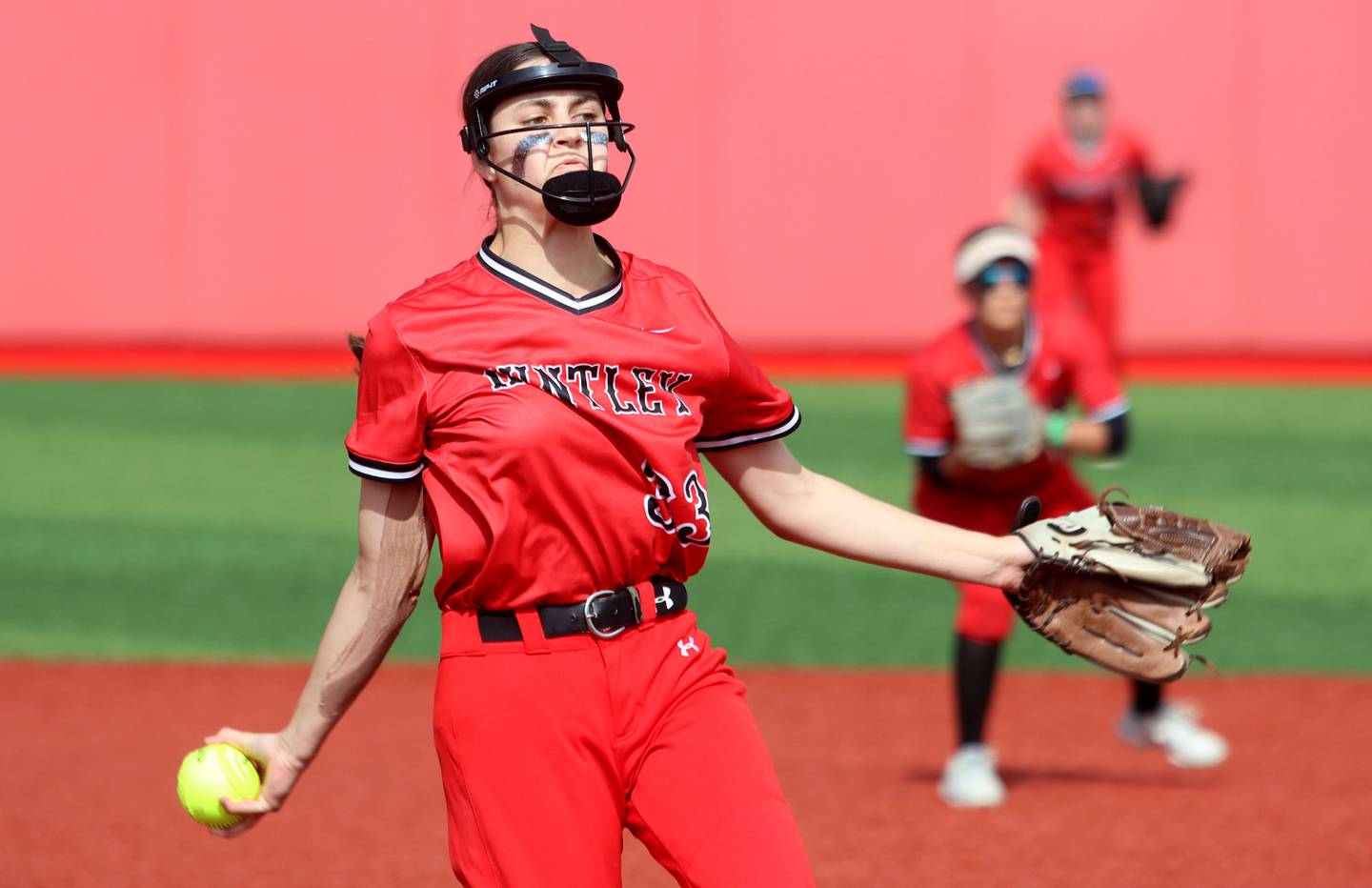 Huntley’s Gretchen Huber deals against DeKalb in IHSA Class 4A Sectional Semifinal softball action at Barrington High School in Barrington on Wednesday, June 4, 2025.
