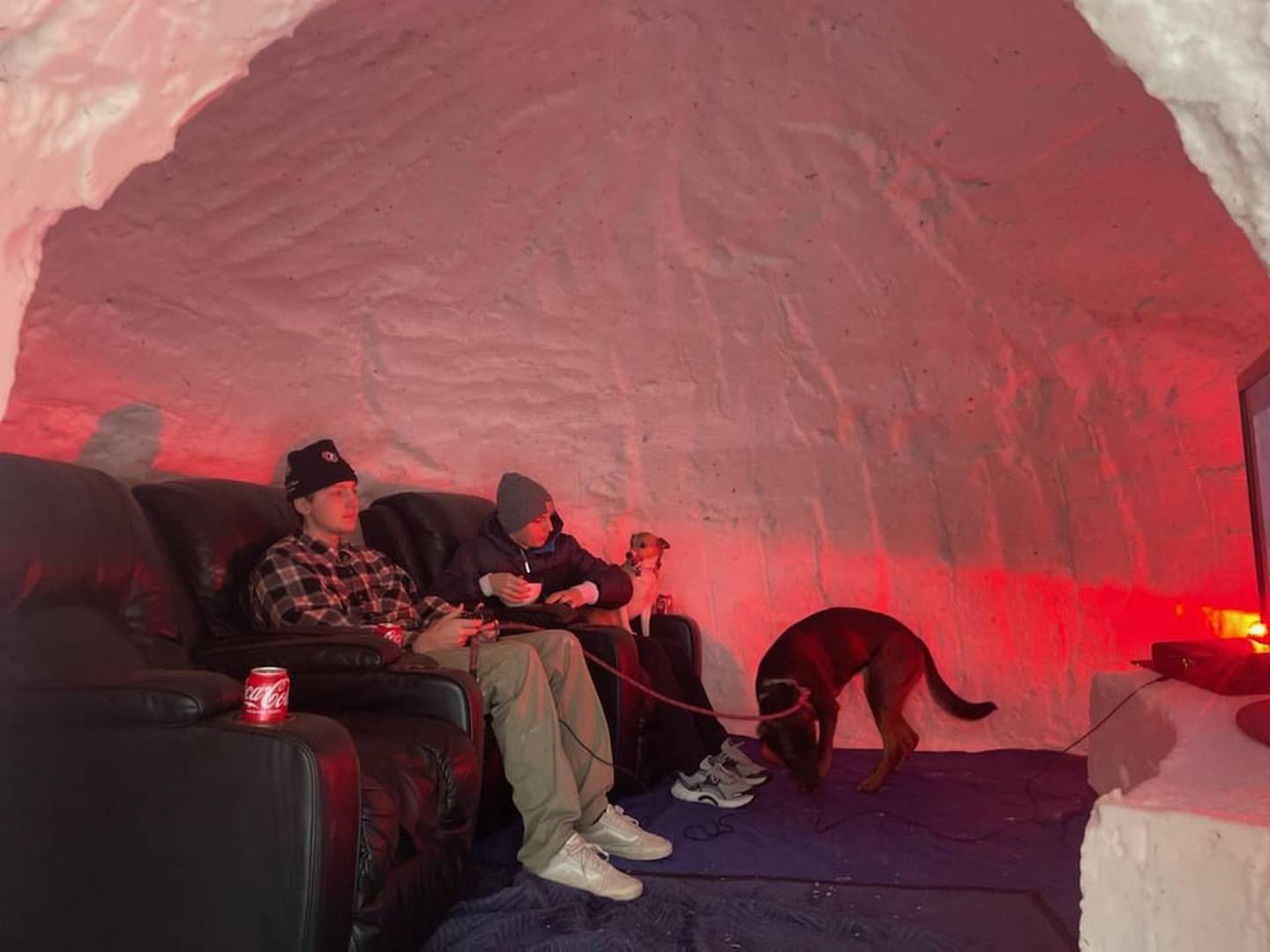For the last five years, Lee Peters of Plainfield has built an igloo in the yard of his home. He used to build them with his father and sister when growing up and wanted to pass the skill to his own children. Lee's sons Tyler Peters, 21, and Cole Peters, 13, like to hang out in the igloo with the family’s dogs Gizmo and Bear.