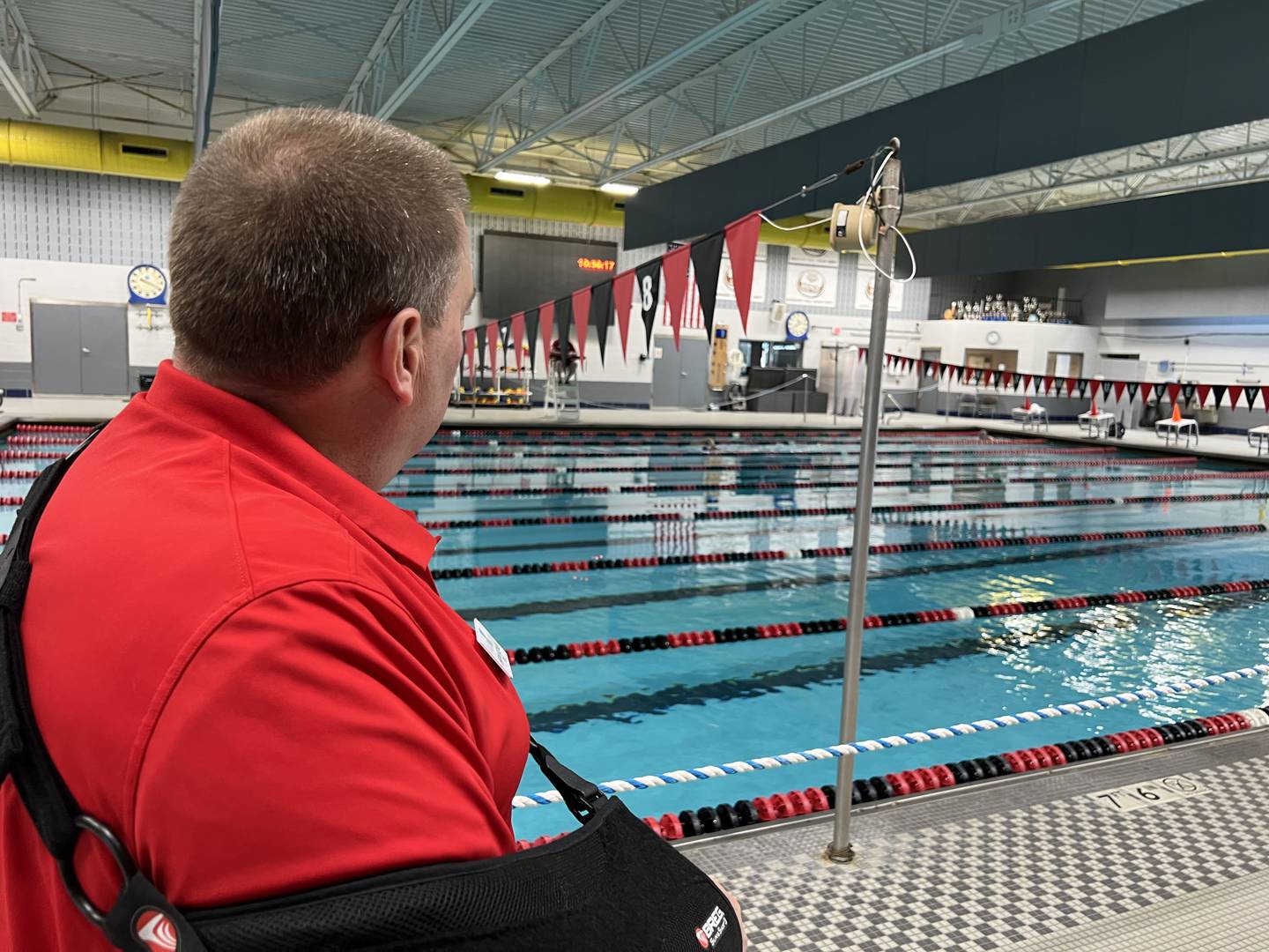 Kishwaukee Family YMCA Chief Executive Officer Brian Bickner looks upon one of the two indoor swimming pools the local YMCA has at its facility on Friday, April 28, 2023.
