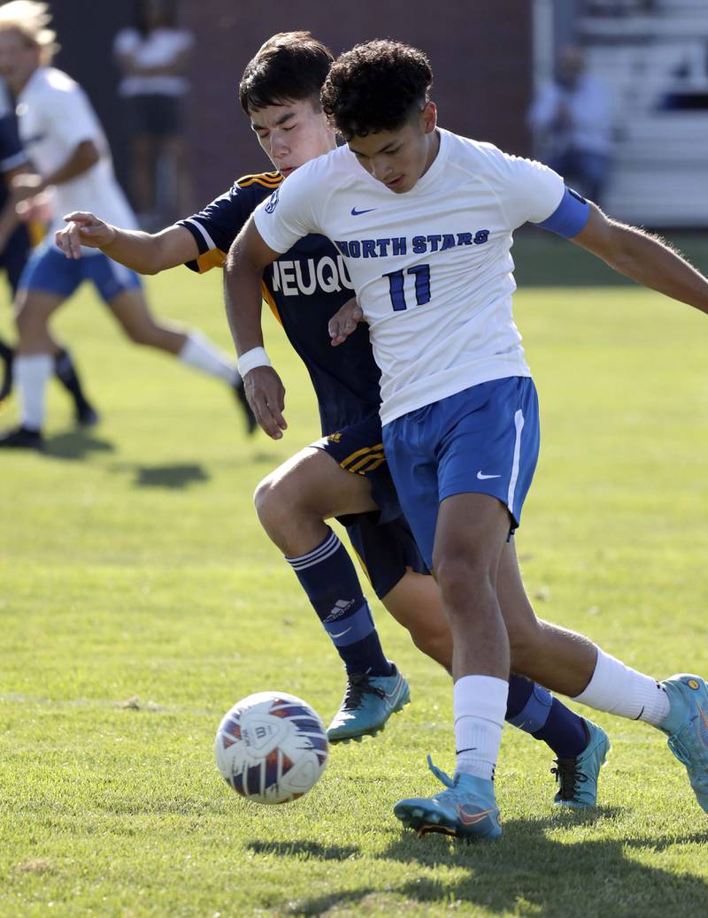 Neuqua Valley's Derek Sisbarro (9) tries to catch St Charles North's Walter DelaPaz (11) Thursday September 8, 2022 in Naperville.