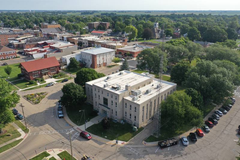An aerial view of the Bureau County Courthouse onTuesday, Aug. 20, 2024 in Princeton.