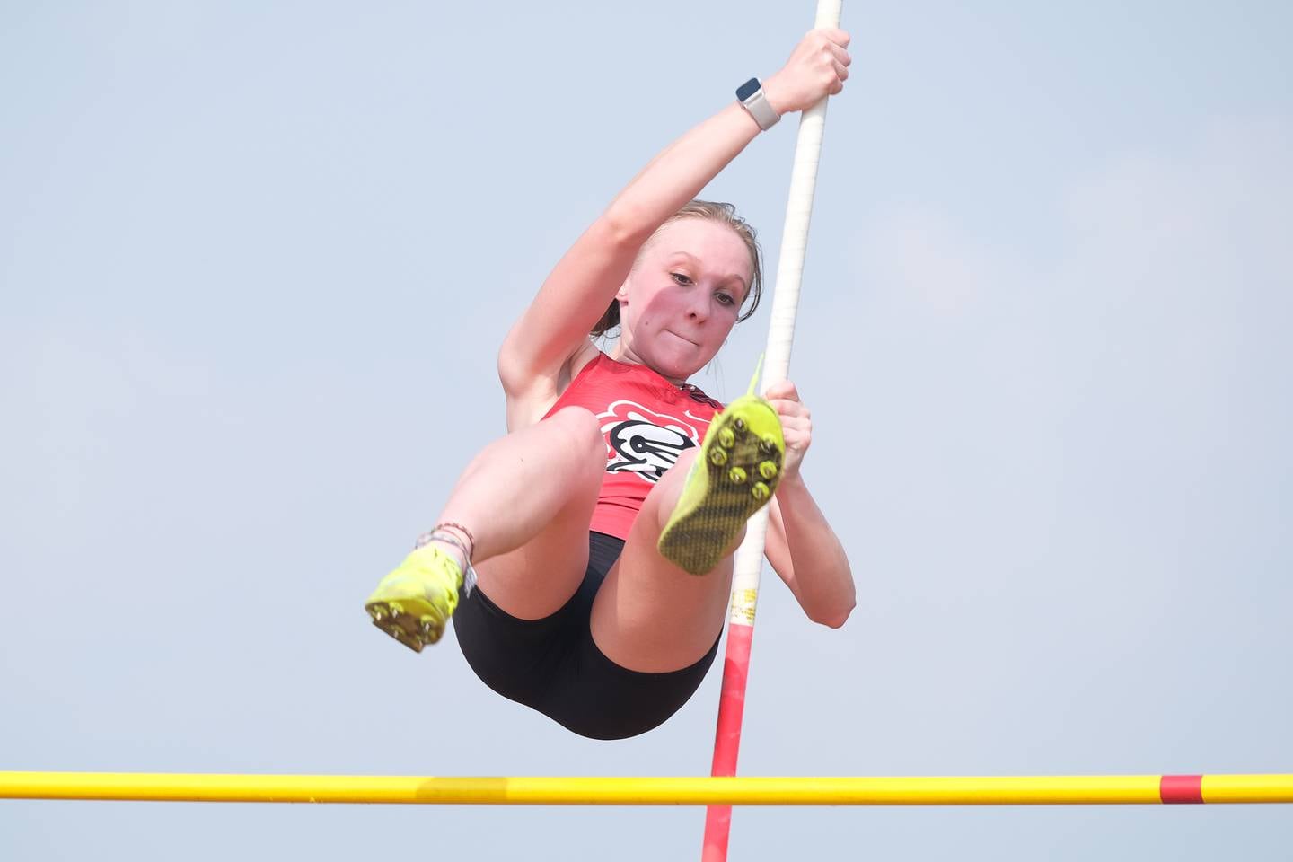 Lincoln-Way Central’s Rachel Svancarek competes in the pole vault at the Class 3A Minooka Girls Sectionals. Wednesday, May 11, 2022, in Minooka.