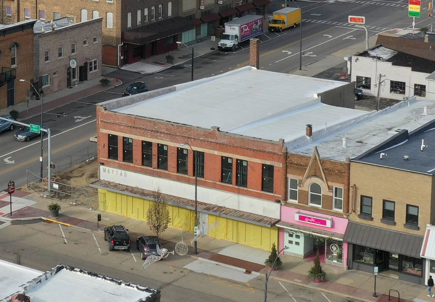 An aerial view of the The Maytag building at the corner of Illinois 351 and First Street on Monday, Jan. 9, 2023 in La Salle.