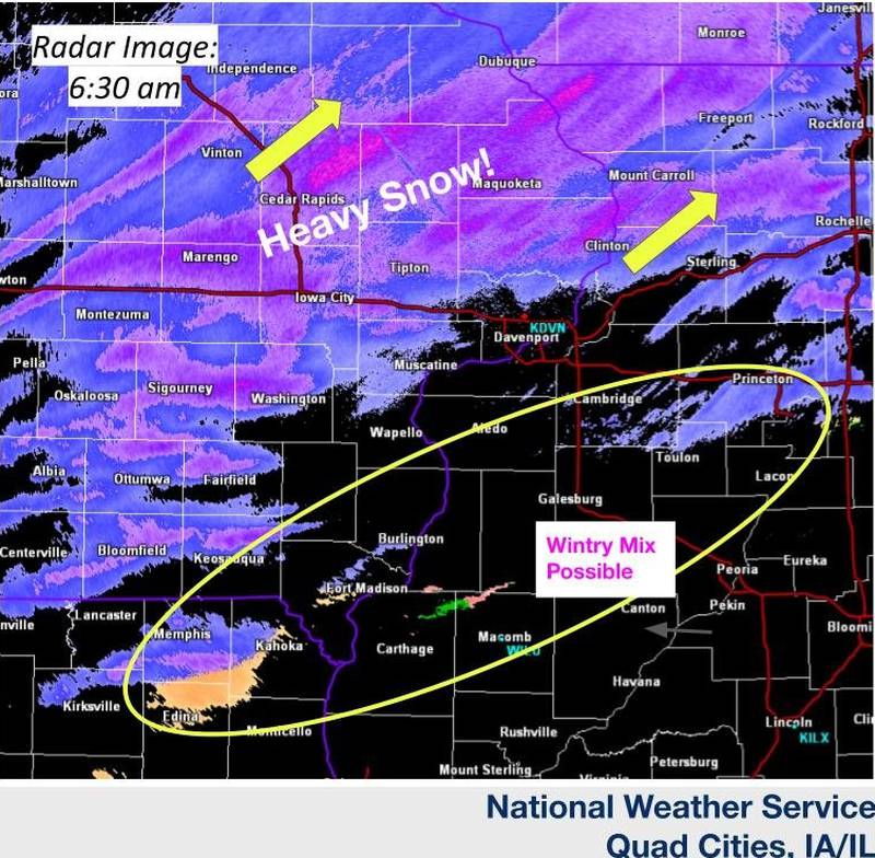 National Weather Service map showing radar of winter storm on Thursday morning Feb. 16, 2023.