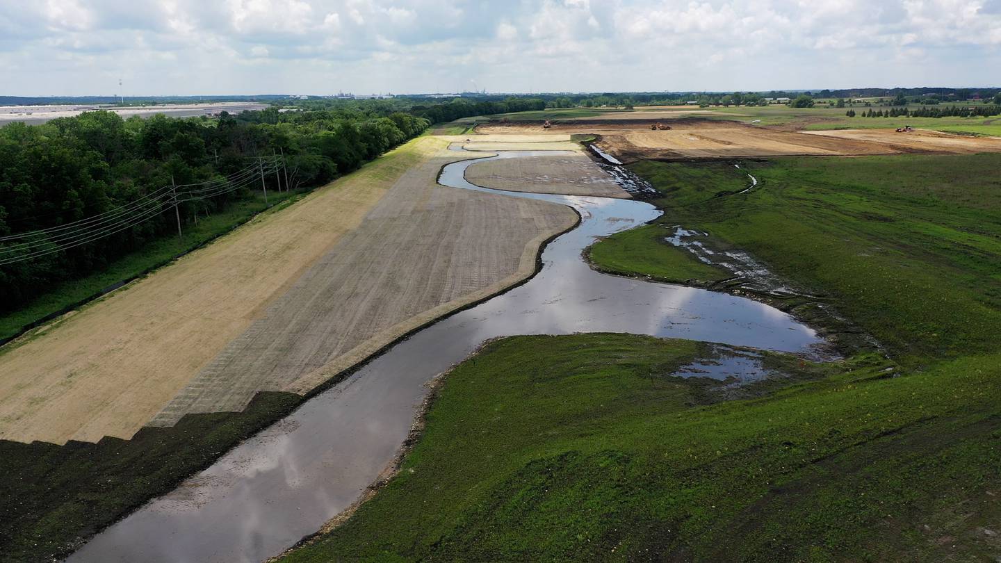 A storm water detention area is being created in an area of Rock Run Crossings that is zoned for warehousing.