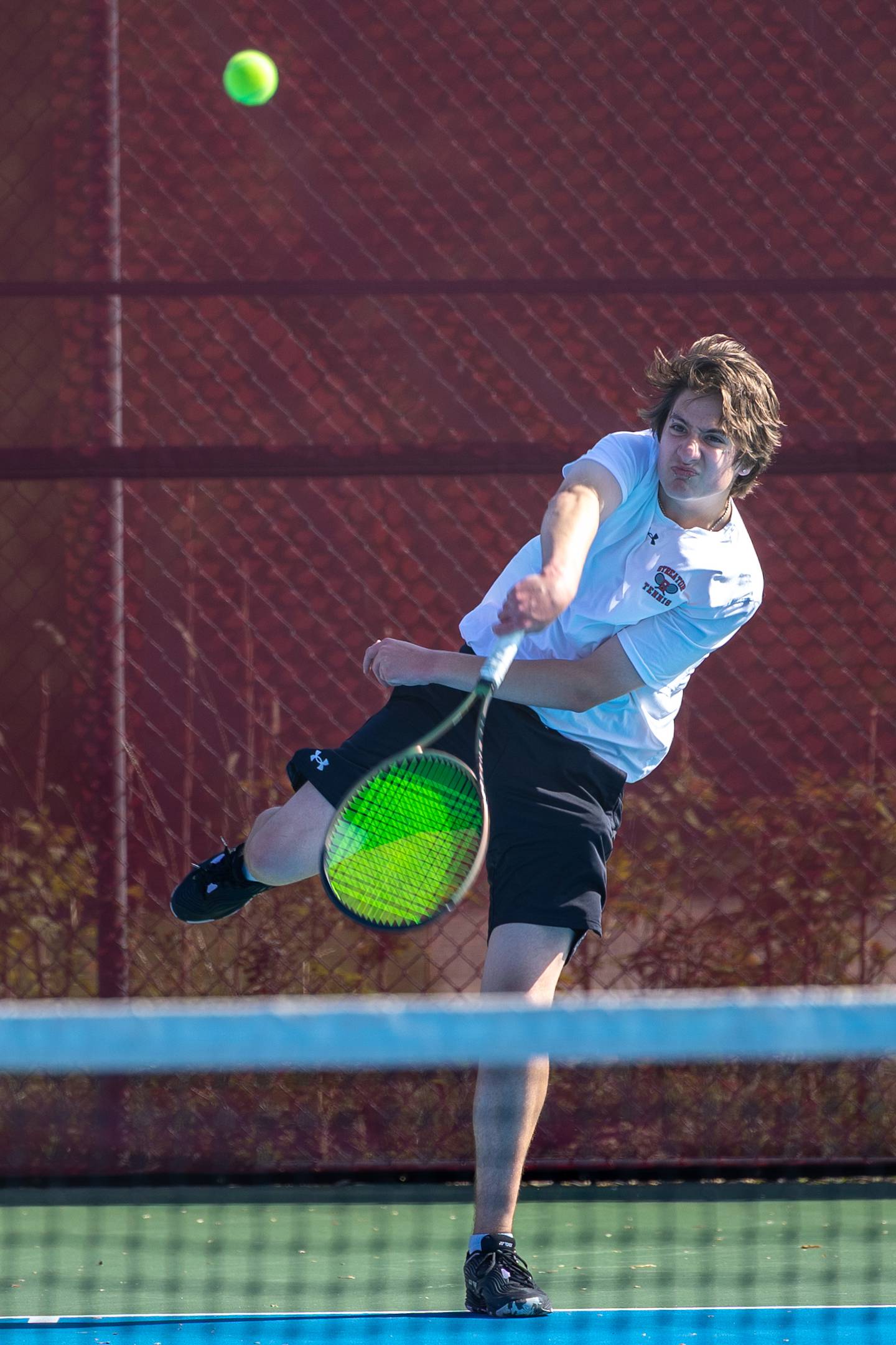 Streator's Ryan Beck smashes the ball to the Ottawa side Monday, May 5, 2025, in Streator.