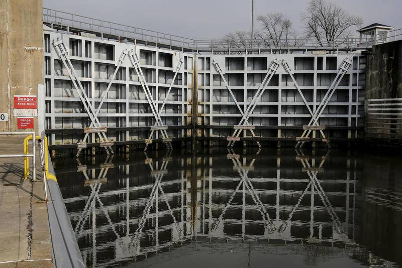 The doors of the Brandon Road Lock and Dam sit shut Friday, Nov. 30, 2018, in Joliet, Ill.