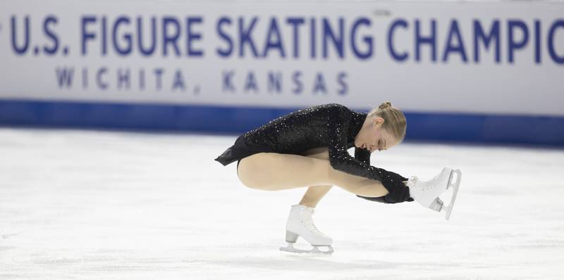 Bradie Tennell performs during the women's free skate competition at the U.S. figure skating championships Friday, Jan. 24, 2025, in Wichita, Kan. (AP Photo/Travis Heying)