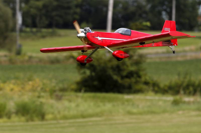 A radio-controlled plane is in flight near Hebron on Thursday, Aug. 8, 2024.