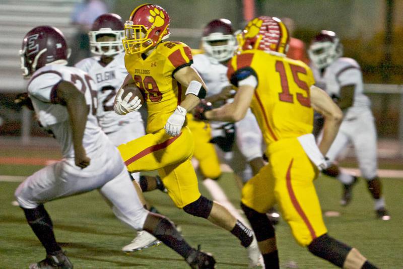 Batavia's Matthew Huizinga finds space to operate on Sept. 16 as he takes the opening kickoff for a touchdown against Elgin. Huizinga went 92 yards for the score on the first play on Batavia's new field.
