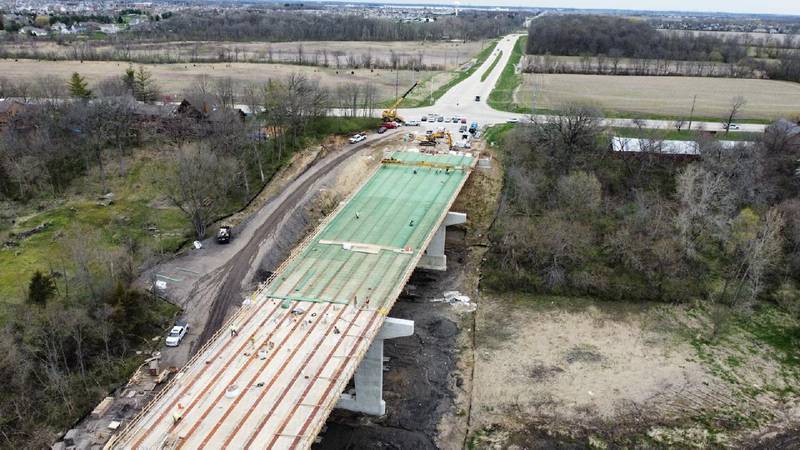 The Eldamain Road bridge is seen here from the air. (Kendall County Highway Department)