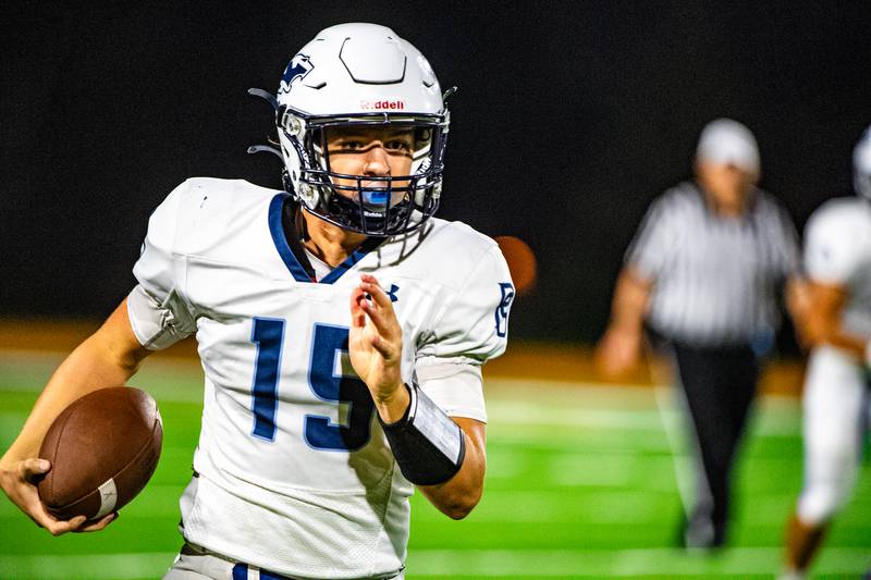Plainfield South's Cody Hogan runs the ball during a game against Joliet West on Friday Sept. 29, 2023 at Joliet West High School in Joliet