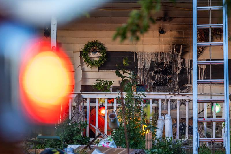 Burn marks scar home on Saturday, July 19, 2025, in the 1400 Block of U.S. Route 6 in Ottawa.
