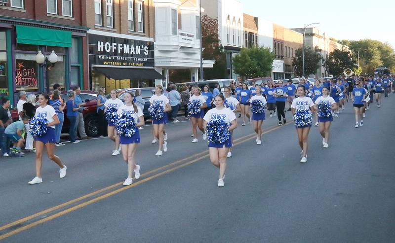 Princeton High School poms march during the homecoming parade on Thursday, Sept. 25, 2025 along South Main Street in Princeton .