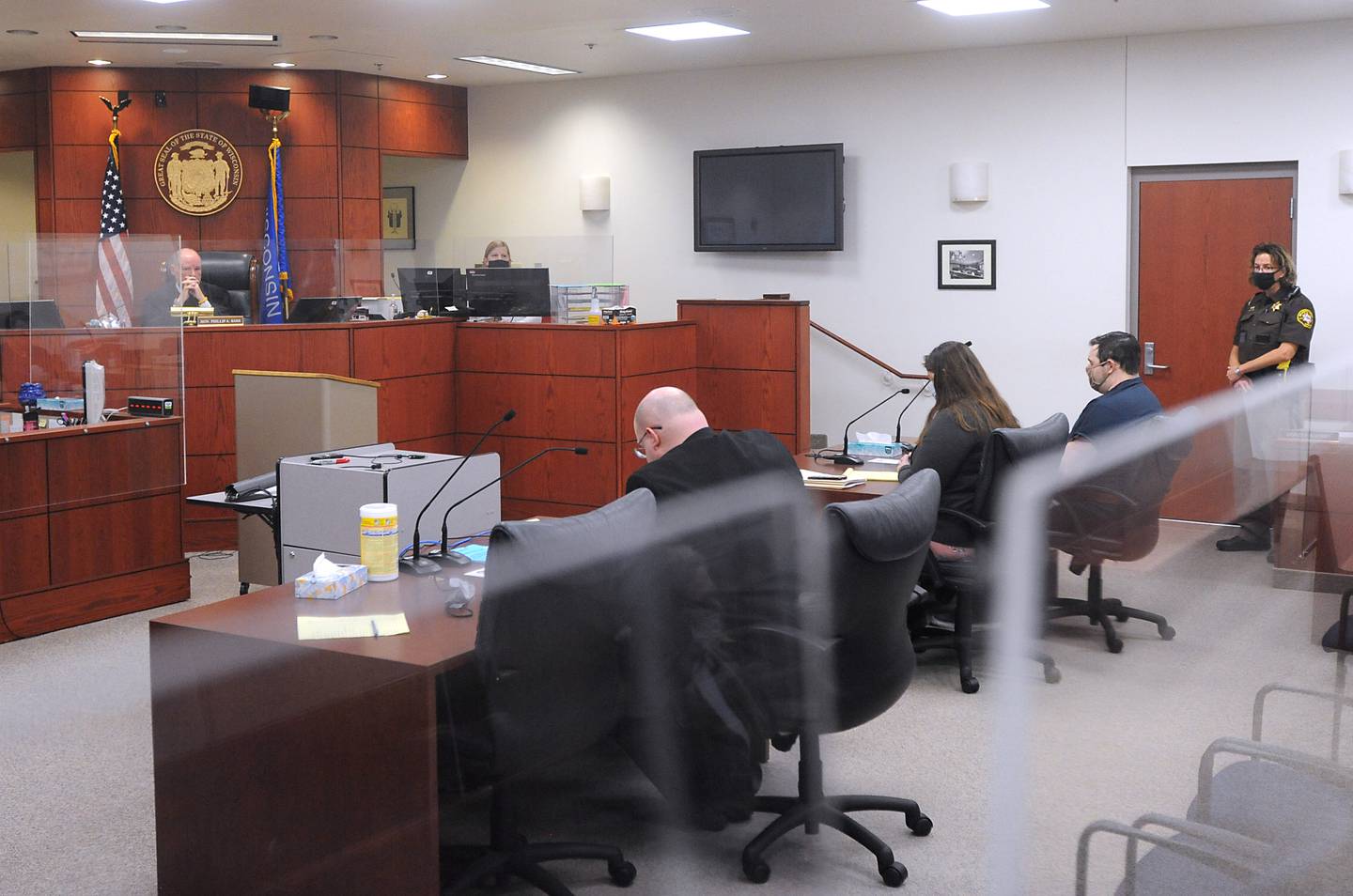 Walworth County Judge Phillip A. Koss listens to arguments during the sentencing hearing for Jonathan J. Van Duyn the morning of Friday, Oct. 29, 2021. Van Duyn, who pleaded guilty in August to abducting his daughter from Walworth County last December, was sentenced to 12 1/2 years, 7 1/2 of which will be served in prison. Van Duyn also faces charges in Illinois for first-degree murder and concealing a homicide death in connection to the death of 33-year-old Michelle Arnold-Boesiger, formerly of Marengo.