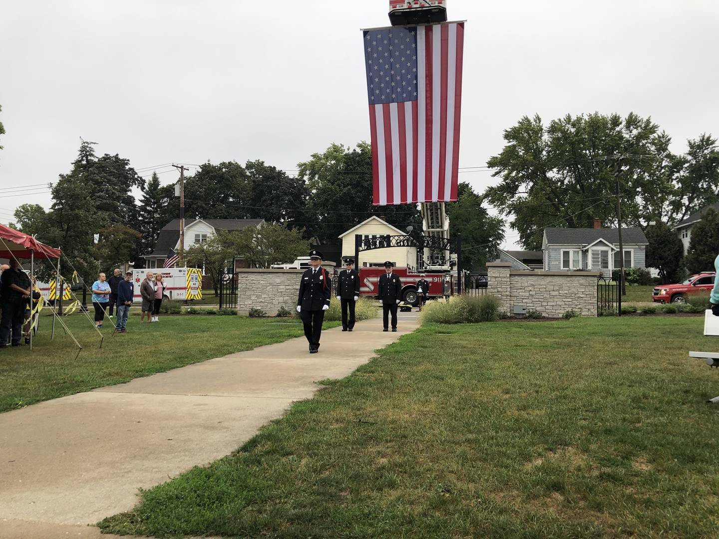 Members of the McHenry Township District Fire District participated Monday, Sept. 11, 2023, in the city's annual 9/11 remembrance ceremony at Veterans Memorial Park.