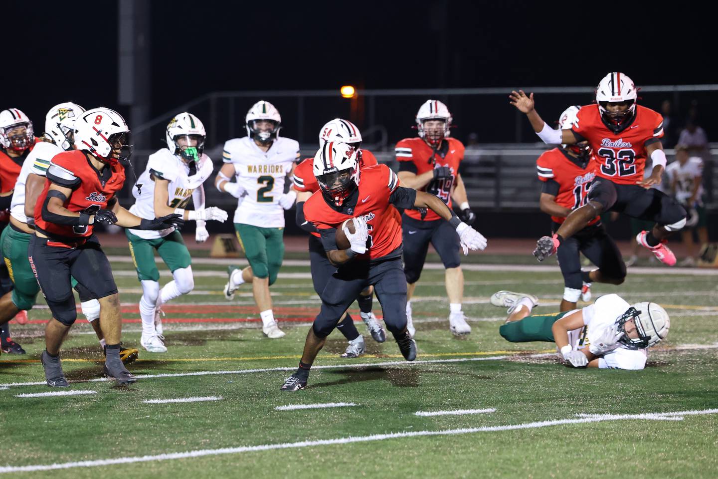 Bradley-Bourbonnais' Rontez Smith breaks away from defenders for a first down during the Boilermakers' 35-6 victory over Waubonsie Valley Friday, Sept. 12, 2025.